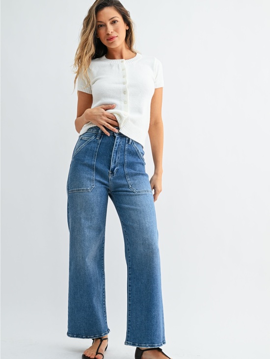 Just Black Denim - High-Rise Wide Leg Women’s Jeans in Medium Blue